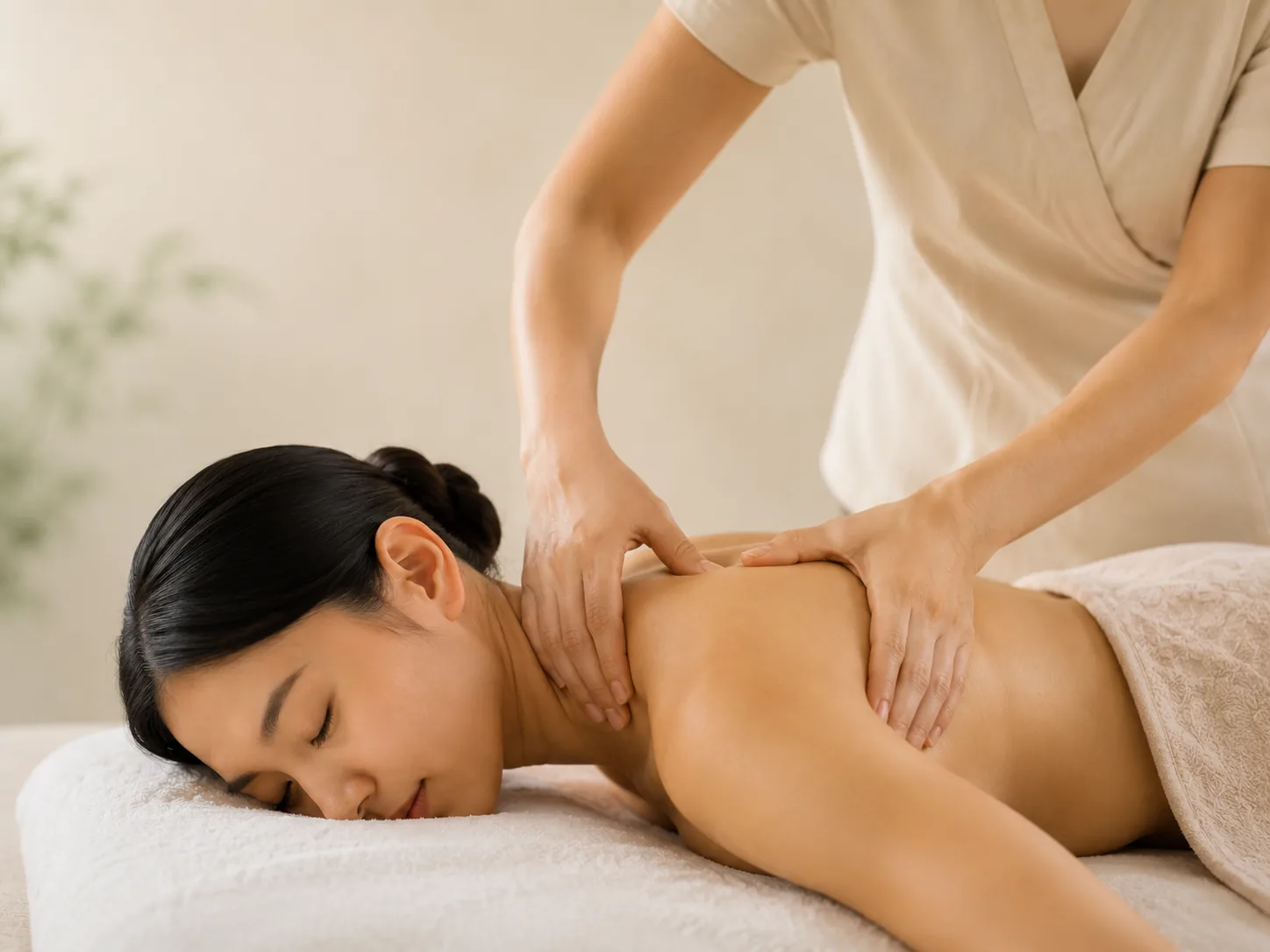 Focused massage pressure around the neck and shoulders